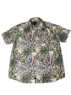 Rumors Tropical Palm Leaf Short Sleeve Cotton Button Down Shirt - Men's XL
